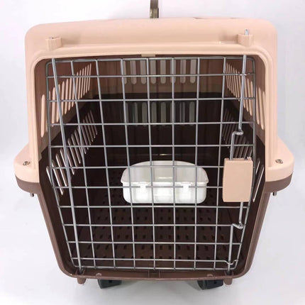 YES4PETS Large Airline Dog Cat Crate Pet Carrier Cage With Tray And Bowl Brown