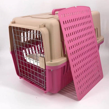 YES4PETS Large Dog Cat Crate Pet Carrier Airline Rabbit Cage With Tray And Bowl Pink