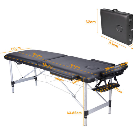 YES4HOMES 2 Fold Portable Aluminium Massage Table Massage Bed Beauty Therapy Black