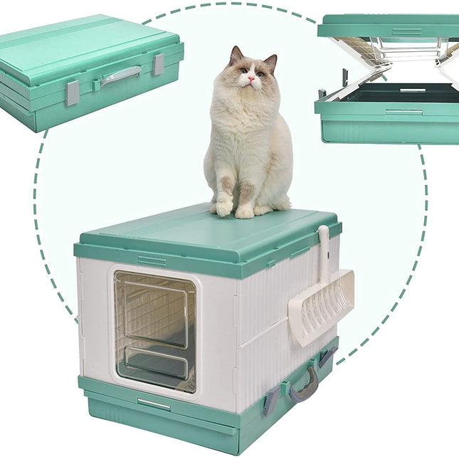 YES4PETS XL Portable Cat Toilet Litter Box Tray Foldable House with Handle and Scoop Green