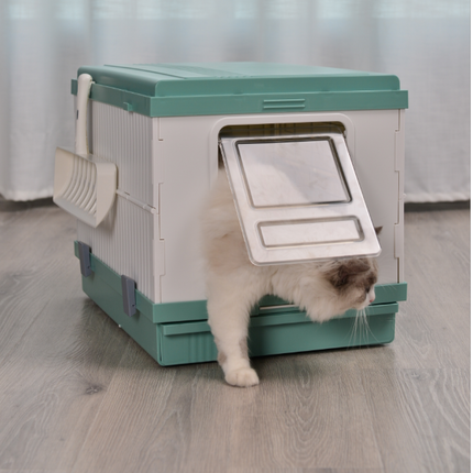 YES4PETS XL Portable Cat Toilet Litter Box Tray Foldable House with Handle and Scoop Green
