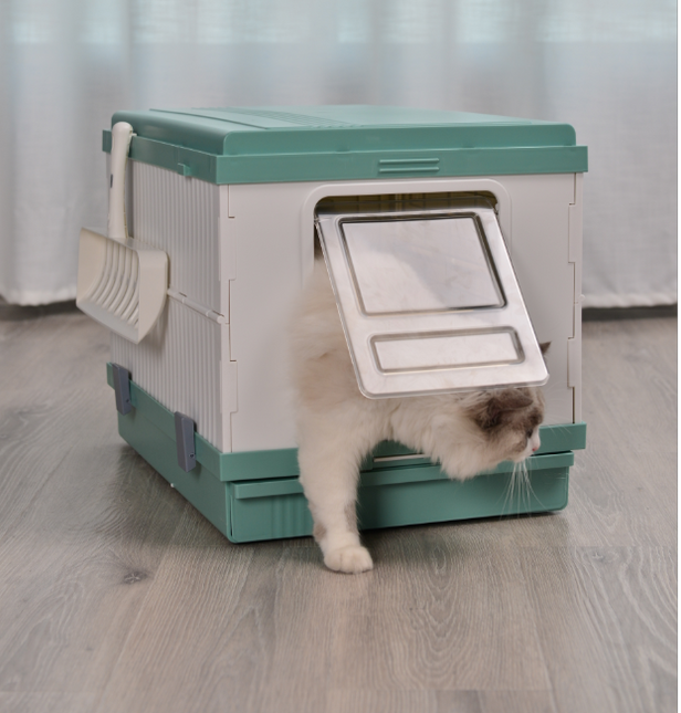 YES4PETS XL Portable Cat Toilet Litter Box Tray Foldable House with Handle and Scoop Green