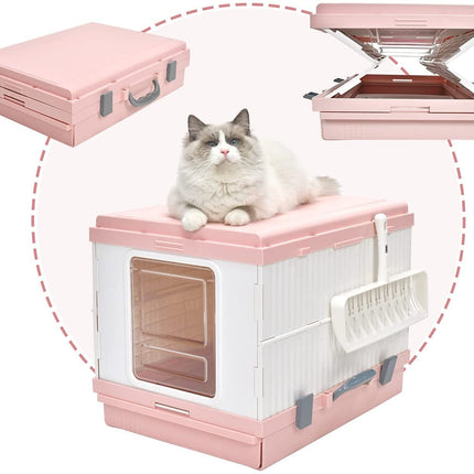YES4PETS XL Portable Cat Toilet Litter Box Tray Foldable House with Handle and Scoop Pink