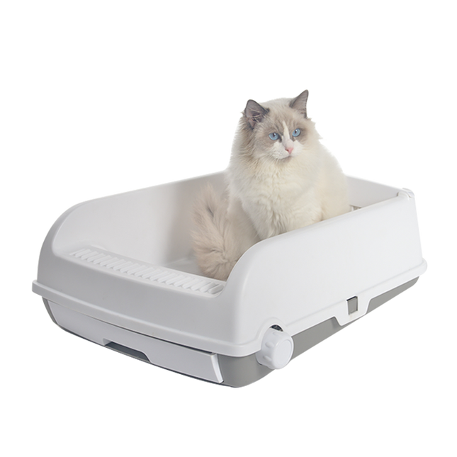YES4PETS Large Cat Litter Tray Box Kitty Toilet with Rack Scoop & Drawer-Style Cleaning Box White