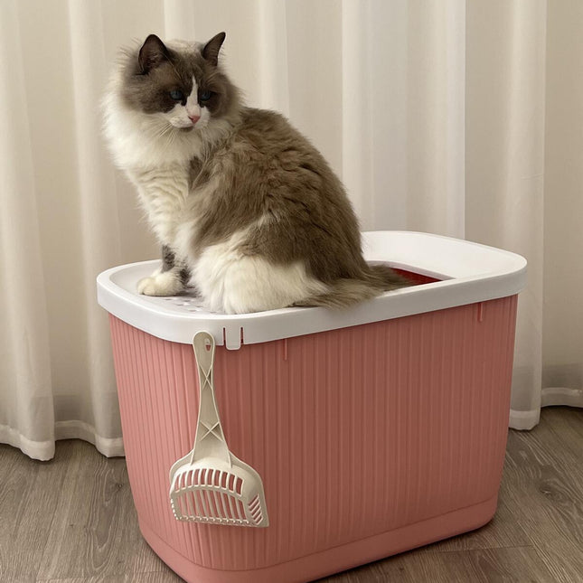 YES4PETS XXL Top Entry Cat Litter Box No Mess Large Enclosed Covered Kitty Tray Pink