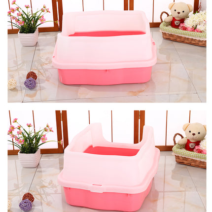 YES4PETS Large Deep Cat Kitty Litter Tray High Wall Pet Toilet Tray With Scoop Pink