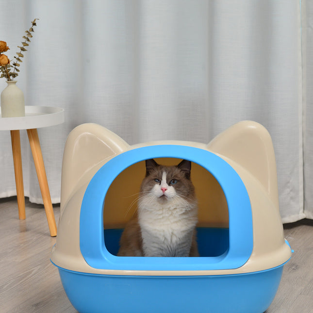 YES4PETS Large Hooded Cat Toilet Litter Box Tray House With Scoop Blue