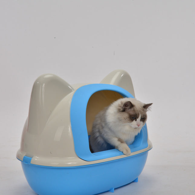 YES4PETS Large Hooded Cat Toilet Litter Box Tray House With Scoop Blue