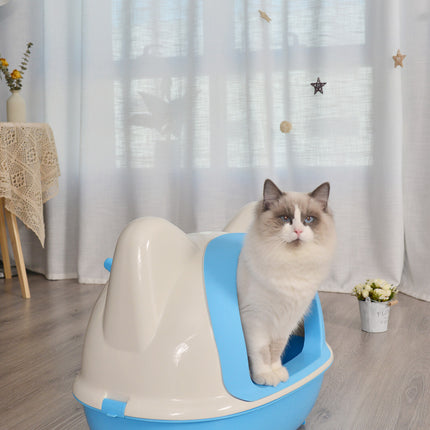 YES4PETS Large Hooded Cat Toilet Litter Box Tray House With Scoop Blue