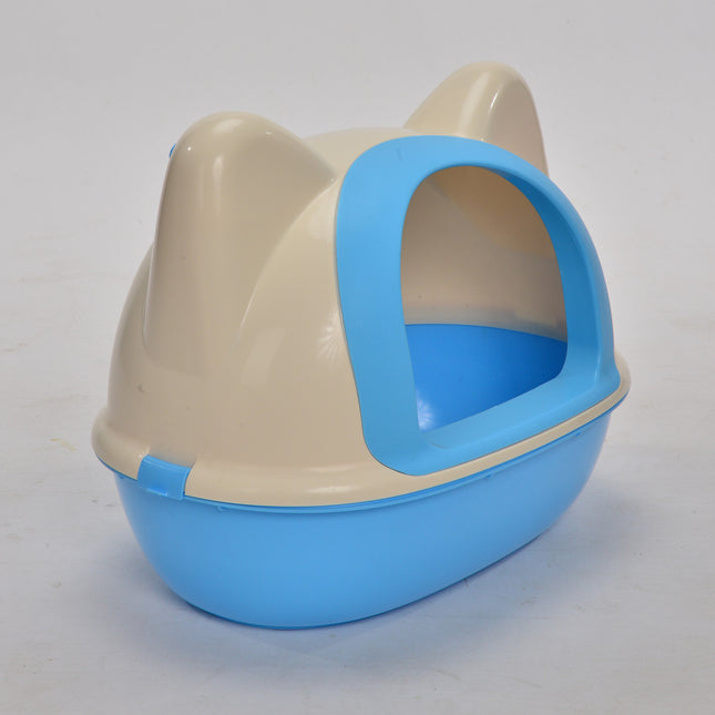 Medium Hooded Cat Toilet Litter Box Tray House With Scoop Blue