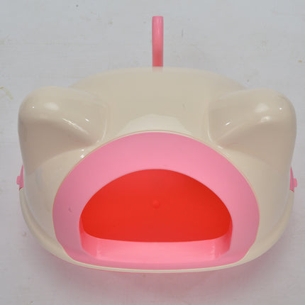 Medium Hooded Cat Toilet Litter Box Tray House With Scoop Pink
