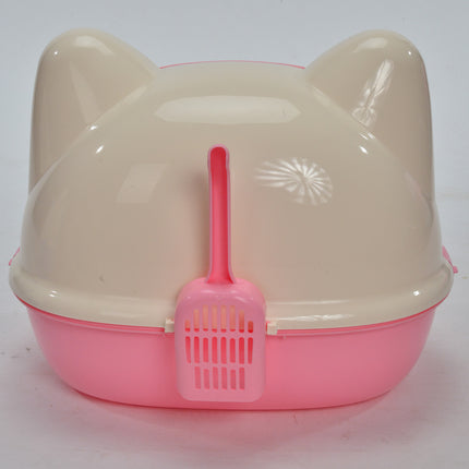 Medium Hooded Cat Toilet Litter Box Tray House With Scoop Pink