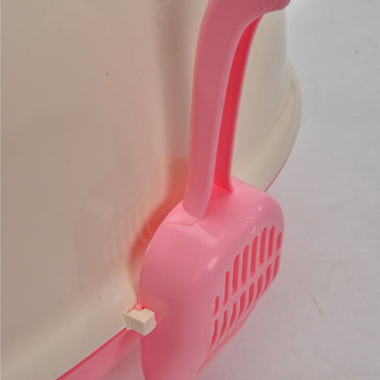 Medium Hooded Cat Toilet Litter Box Tray House With Scoop Pink