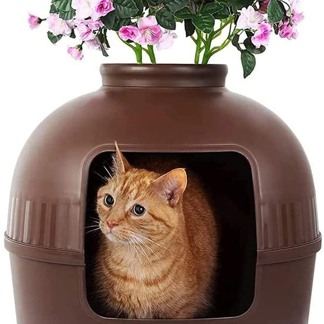 YES4PETS Multifunctional Cat Litter Box Pet Cat House Semi-Enclosed Brown