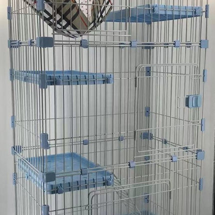YES4PETS 146 cm Blue Pet 4 Level Cat Cage House With Litter Tray & Wheel 72x47x146 cm