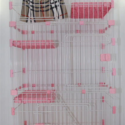 YES4PETS 146 cm Pink Pet 4 Level Cat Cage House With Litter Tray & Wheel 72x47x146 cm