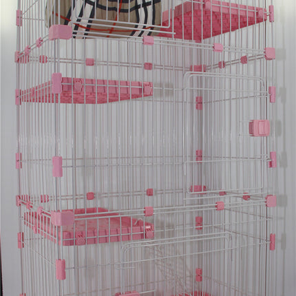 YES4PETS 146 cm Pink Pet 4 Level Cat Cage House With Litter Tray & Wheel 72x47x146 cm