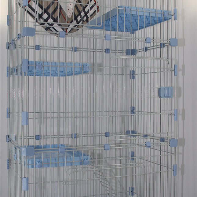 YES4PETS 179 cm Blue Pet 4 Level Cat Cage House With Litter Tray & Wheel 82x57x179 CM