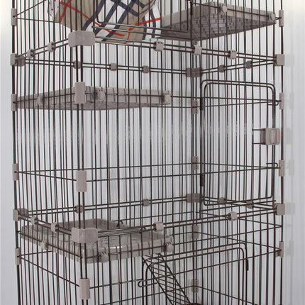 YES4PETS 179 cm Brown Pet 4 Level Cat Cage House With Litter Tray & Wheel 82x57x179 CM