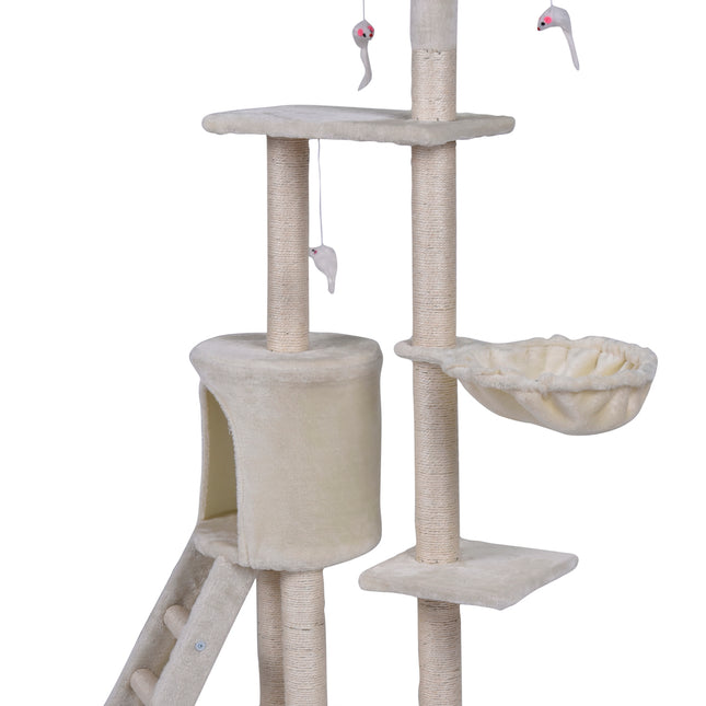 YES4PETS 138cm Cat Scratching Post Tree Post House Tower with Ladder-Beige