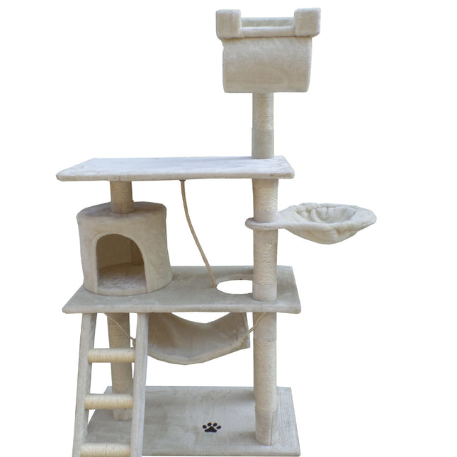 YES4PETS 140 cm Cat Scratching Post Tree W ladder & Hammock-Beige