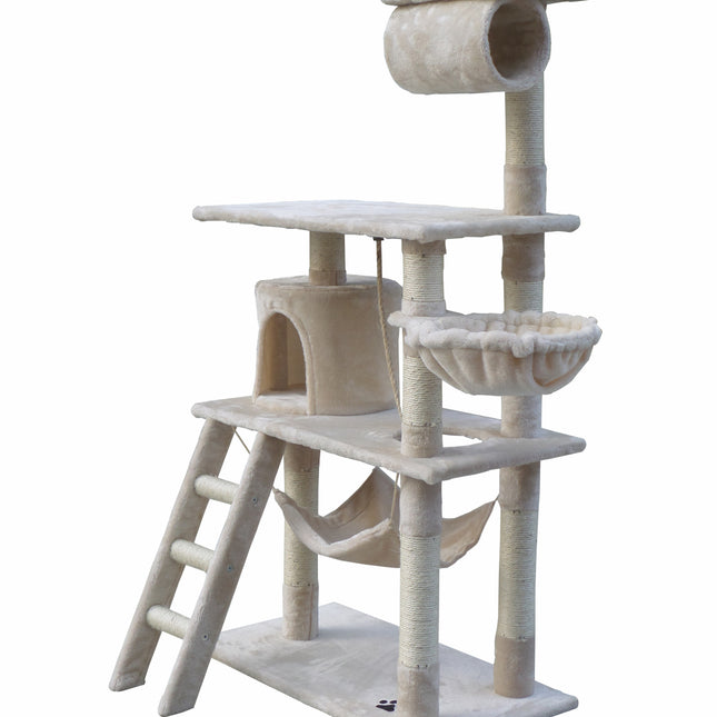 YES4PETS 140 cm Cat Scratching Post Tree W ladder & Hammock-Beige
