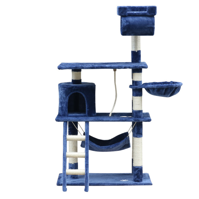 YES4PETS 140 cm Cat Kitten Scratching Post Tree W ladder & Hammock-Blue
