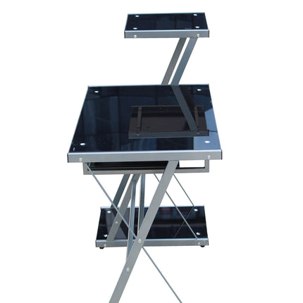 YES4HOMES Metal and Tempered Glass Computer Desk Laptop Writing Desk Gaming Table with Storage Shelves