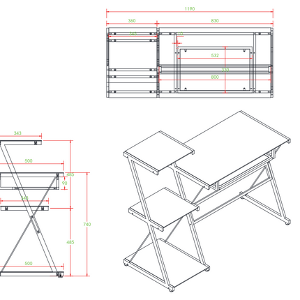 YES4HOMES Metal and Tempered Glass Computer Desk Laptop Writing Desk Gaming Table with Storage Shelves