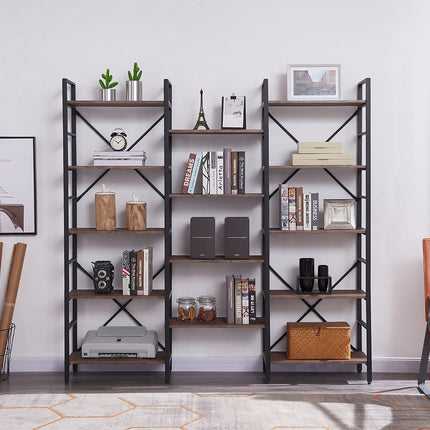 YES4HOMES Industrial Vintage Shelf Bookshelf, Wood and Metal Bookcase Furniture for Home & Office