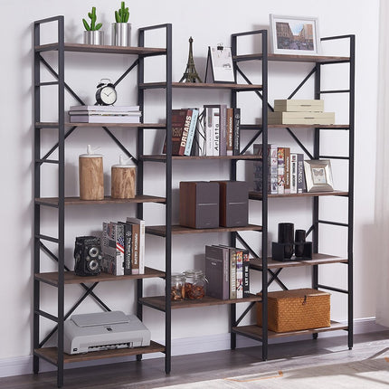 YES4HOMES Industrial Vintage Shelf Bookshelf, Wood and Metal Bookcase Furniture for Home & Office