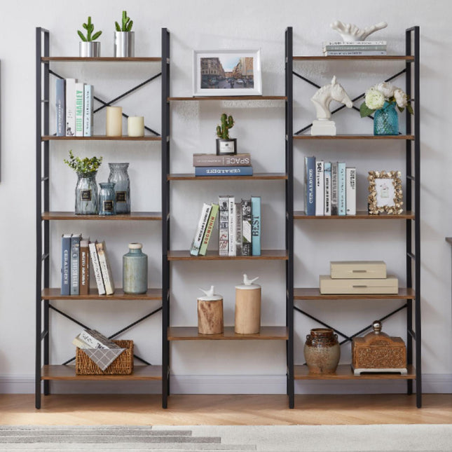 YES4HOMES Industrial Vintage Shelf Bookshelf, Wood and Metal Bookcase Furniture for Home & Office