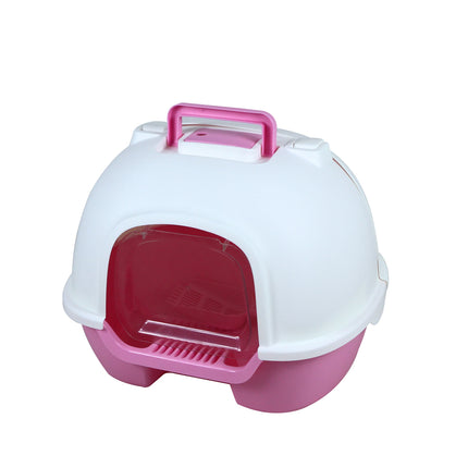 YES4PETS Portable Hooded Cat Toilet Litter Box Tray House with Handle, Scoop and Charcoal Filter Pink