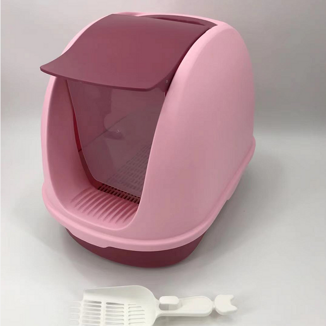 YES4PETS Portable Hooded Cat Toilet Litter Box Tray House With Scoop and Grid Tray Pink