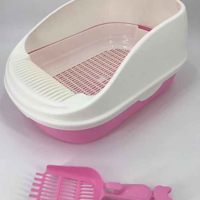 YES4PETS Large Portable Cat Toilet Litter Box Tray with Scoop and Grid Tray Pink