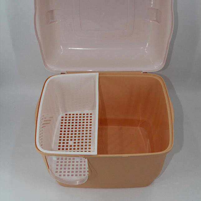 XL Portable Hooded Cat Toilet Litter Box Tray House with Handle and Scoop Brown