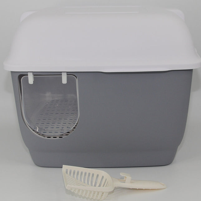 YES4PETS XL Portable Hooded Cat Toilet Litter Box Tray House with Handle and Scoop Grey