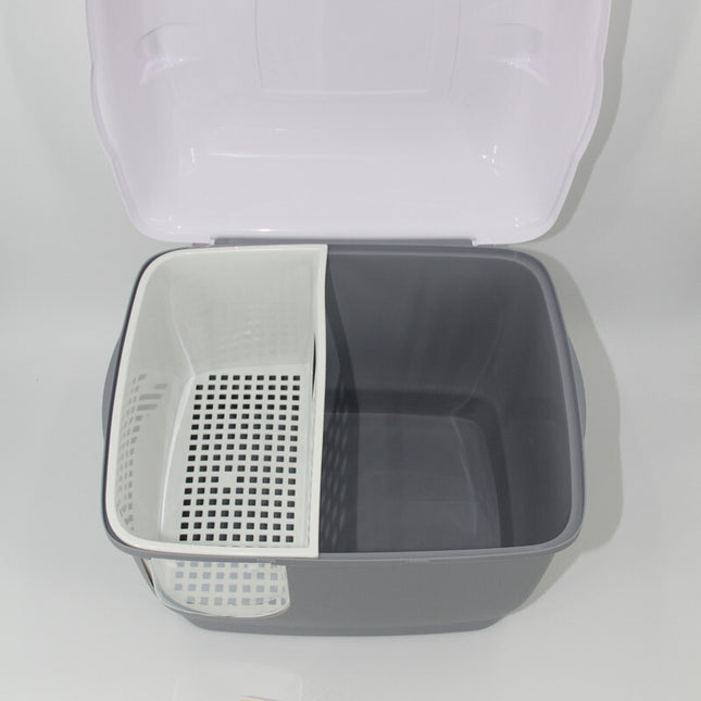 YES4PETS XL Portable Hooded Cat Toilet Litter Box Tray House with Handle and Scoop Grey