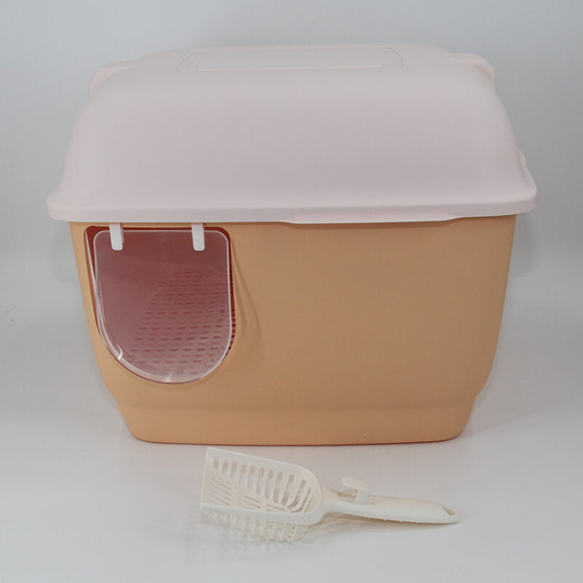 XL Portable Hooded Cat Toilet Litter Box Tray House with Handle and Scoop Orange