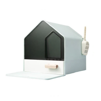 YES4PETS L Portable Hooded Cat Toilet Litter Box Tray House with Drawer and Scoop-Blue