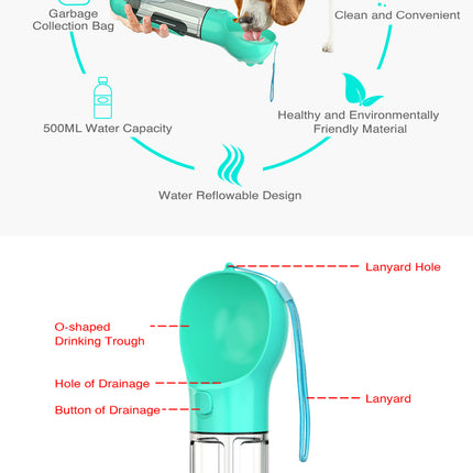YES4PETS 4 in 1 Portable Pet Dog Puppy Cat Drinking Mug Water Feeder Bottle Valve Travel Bottle Blue