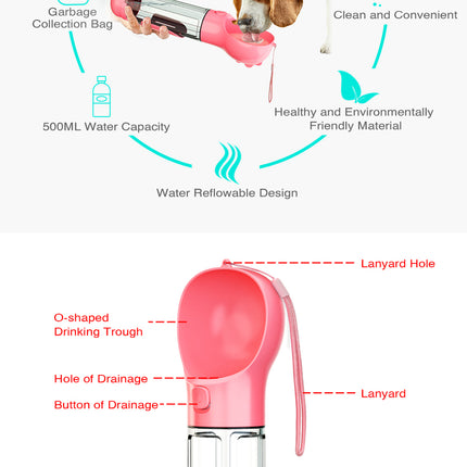 YES4PETS 4 in 1 Portable Pet Dog Puppy Cat Drinking Mug Water Feeder Bottle Valve Travel Bottle Pink