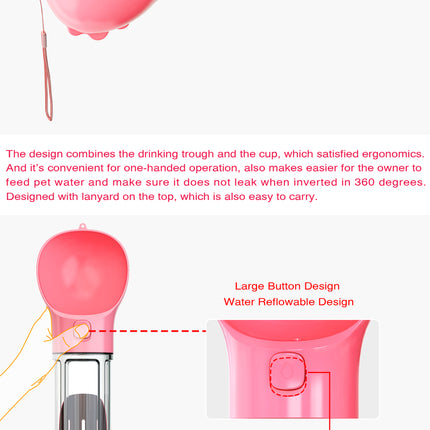 YES4PETS 4 in 1 Portable Pet Dog Puppy Cat Drinking Mug Water Feeder Bottle Valve Travel Bottle Pink