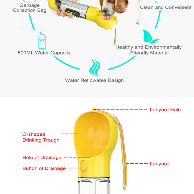 4 in 1 Portable Pet Dog Puppy Cat Drinking Mug Water Feeder Bottle Valve Travel Bottle Yellow