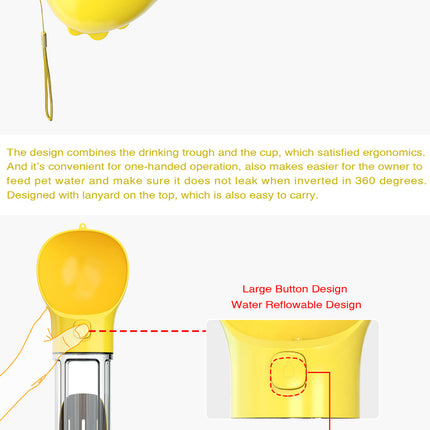 4 in 1 Portable Pet Dog Puppy Cat Drinking Mug Water Feeder Bottle Valve Travel Bottle Yellow