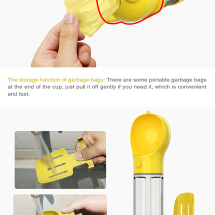 4 in 1 Portable Pet Dog Puppy Cat Drinking Mug Water Feeder Bottle Valve Travel Bottle Yellow