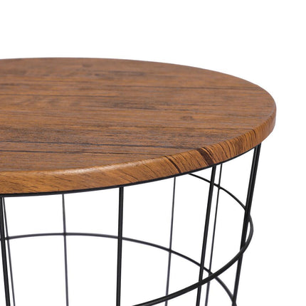 YES4HOMES Vintage Round Coffee Tables Set of 2 Side Tables Robust Steel Frame for Living Room Bedroom Rustic Brown and Black