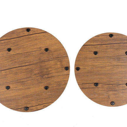 YES4HOMES Vintage Round Coffee Tables Set of 2 Side Tables Robust Steel Frame for Living Room Bedroom Rustic Brown and Black
