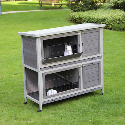 110cm XL Double Storey Rabbit Hutch Guinea Pig Cage , Ferret Cat cage W Wheel & Pull Out Tray