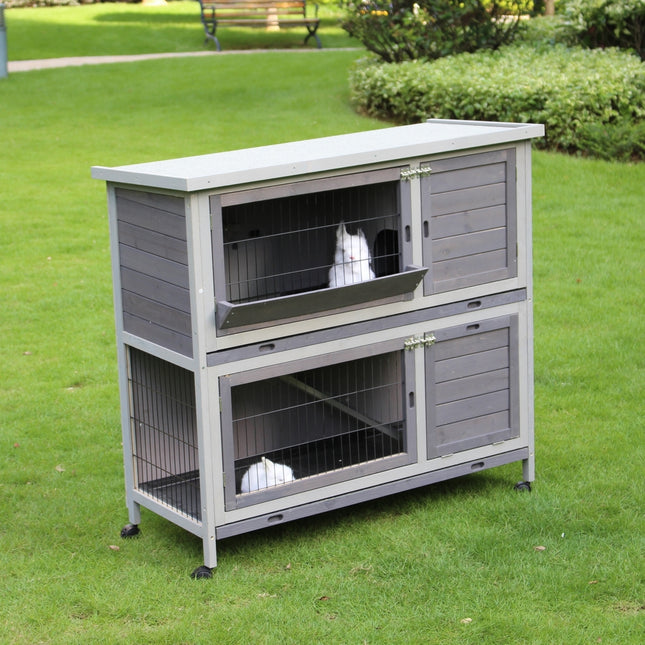 110cm XL Double Storey Rabbit Hutch Guinea Pig Cage , Ferret Cat cage W Wheel & Pull Out Tray